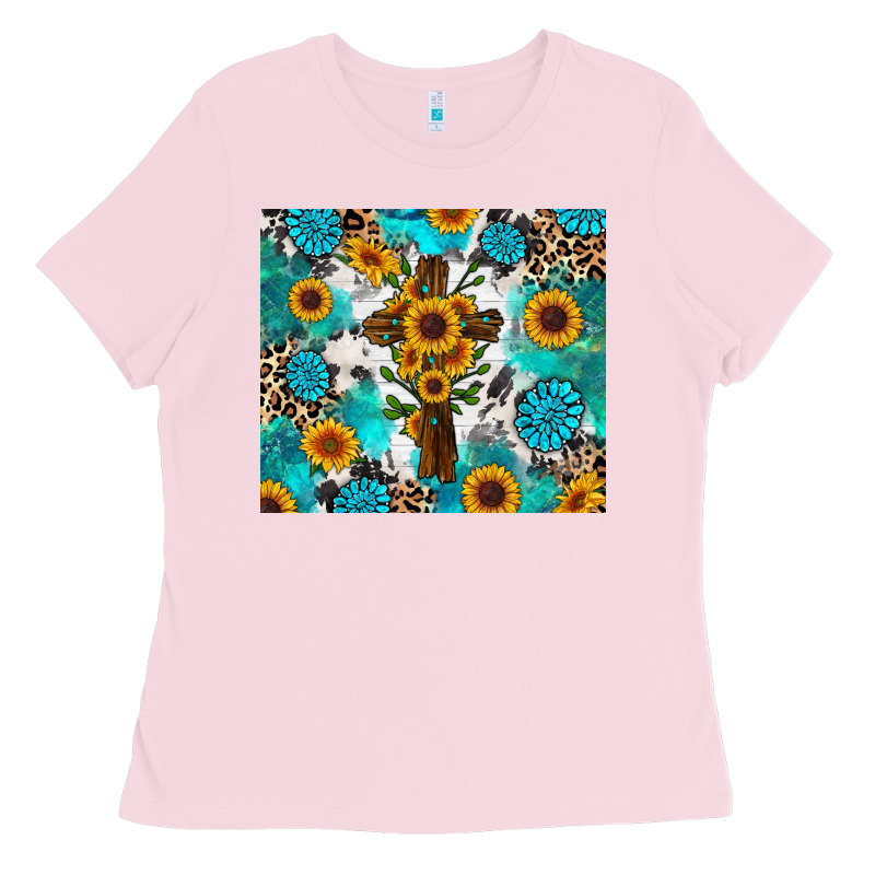 Sunflower Cross Cowhide Gemstones Ladies Tee by RanaPortraitStore | Teevron