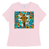 Bubblegum Pink sunflower cross cowhide gemstones Ladies Tee - RanaPortraitStore
