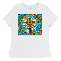 White sunflower cross cowhide gemstones Ladies Tee - RanaPortraitStore