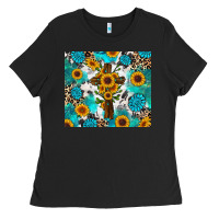 Black sunflower cross cowhide gemstones Ladies Tee - RanaPortraitStore