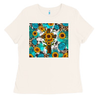 Bone sunflower cross cowhide gemstones Ladies Tee - RanaPortraitStore