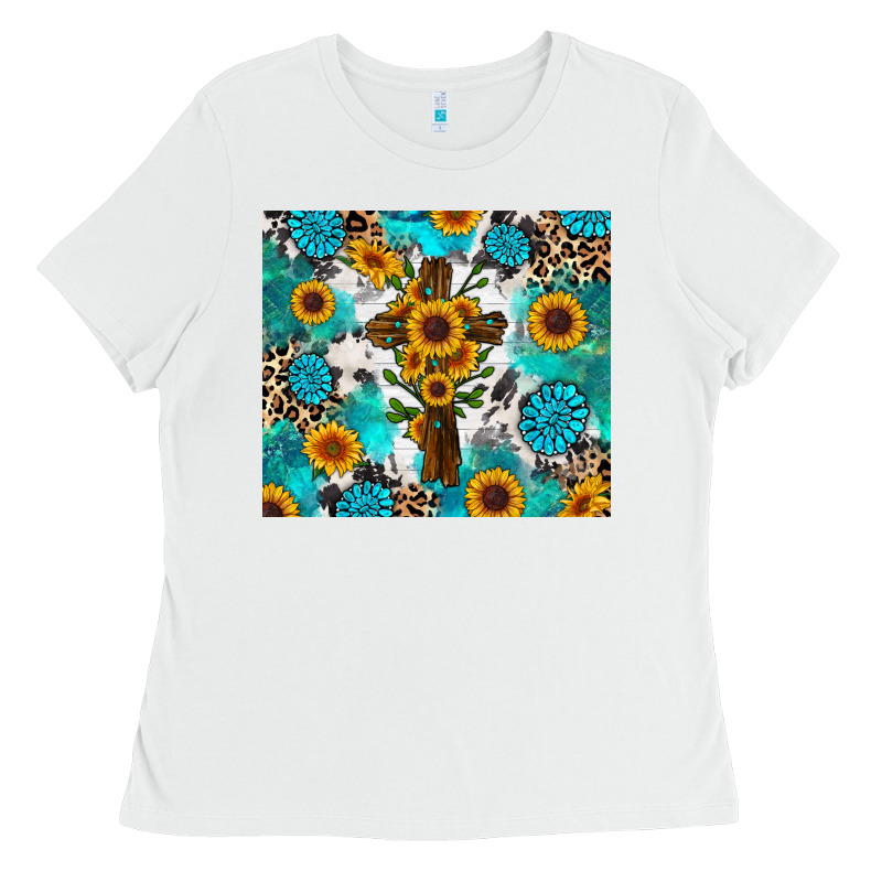 Sunflower Cross Cowhide Gemstones Ladies Tee by RanaPortraitStore | Teevron