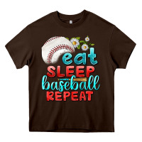 Chocolate Brown eat sleep baseball repeat Heavy Core Tee - texasbilliewilder