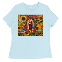 Baby Blue sunflower serape lady of guadalupe Ladies Tee - RanaPortraitStore