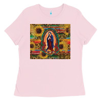 Bubblegum Pink sunflower serape lady of guadalupe Ladies Tee - RanaPortraitStore