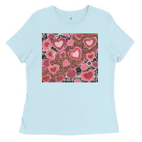Baby Blue valentines day hearts with leopard and cowhide Ladies Tee - RanaPortraitStore