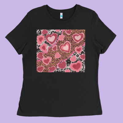 Ladies Tee valentines day hearts with leopard and cowhide