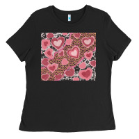 Black valentines day hearts with leopard and cowhide Ladies Tee - RanaPortraitStore