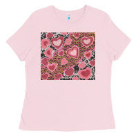 Bubblegum Pink valentines day hearts with leopard and cowhide Ladies Tee - RanaPortraitStore
