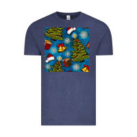 Vintage Denim christmas trees and bells seamless pattern Vintage Tee - BundleAndBundleShop