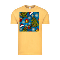 Vintage Mustard christmas trees and bells seamless pattern Vintage Tee - BundleAndBundleShop