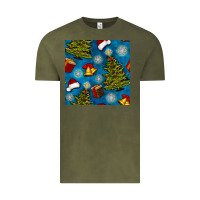 Vintage Olive christmas trees and bells seamless pattern Vintage Tee - BundleAndBundleShop