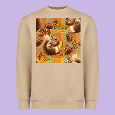 Fall Squirrel And Plaid Seamless Heavyweight Sweatshirt Designed By Bundleandbundleshop