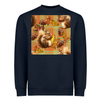 Navy fall squirrel and plaid seamless Heavyweight Sweatshirt - BundleAndBundleShop