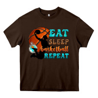 Chocolate Brown eat sleep basketball repeat Heavy Core Tee - texasbilliewilder