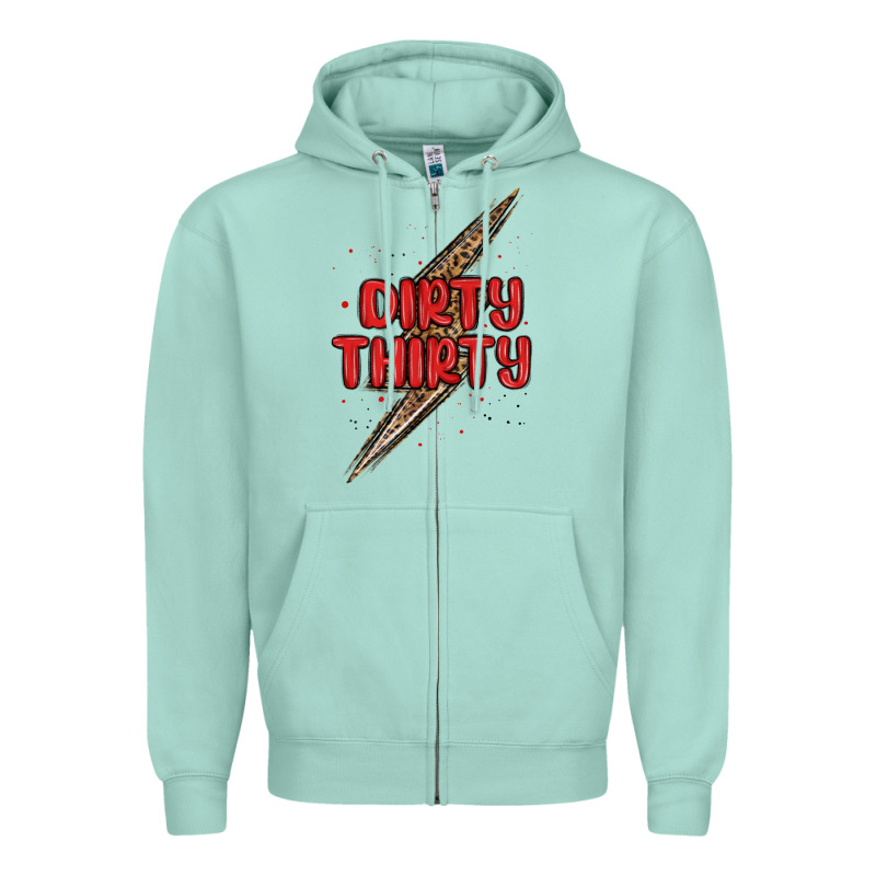 Dirty Thirty Lightning Bolt Zipper Hoodie by MaliasSmallBusiness | Teevron