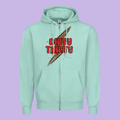 Dirty Thirty Lightning Bolt Zipper Hoodie Designed By Maliassmallbusiness