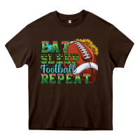Chocolate Brown eat sleep football repeat Heavy Core Tee - texasbilliewilder
