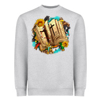 Heather Grey cross with bible and sunflowers Heavyweight Sweatshirt - AdoDesignShop