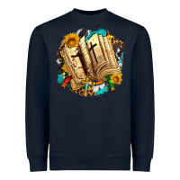 Navy cross with bible and sunflowers Heavyweight Sweatshirt - AdoDesignShop