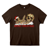 Chocolate Brown Merry christmas skeleton Heavy Core Tee - RanaPortraitStore