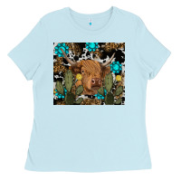 Baby Blue western cow Ladies Tee - RanaPortraitStore