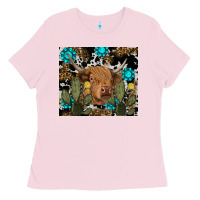 Bubblegum Pink western cow Ladies Tee - RanaPortraitStore