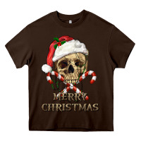 Chocolate Brown merry christmas skull Heavy Core Tee - RanaPortraitStore