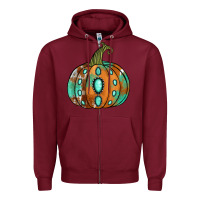 Burgundy Western cowhide turquoise pumpkin Zipper Hoodie - NancyCooperArtShop