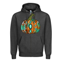 Charcoal Heather Western cowhide turquoise pumpkin Zipper Hoodie - NancyCooperArtShop