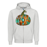 Dove Grey Western cowhide turquoise pumpkin Zipper Hoodie - NancyCooperArtShop