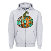 Heather Grey Western cowhide turquoise pumpkin Zipper Hoodie - NancyCooperArtShop