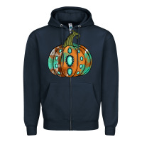 Navy Western cowhide turquoise pumpkin Zipper Hoodie - NancyCooperArtShop