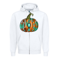 White Western cowhide turquoise pumpkin Zipper Hoodie - NancyCooperArtShop