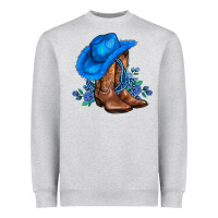 Valentines Day Blue Boots Cowgirl Hat And Roses Heavyweight Sweatshirt | Teevron