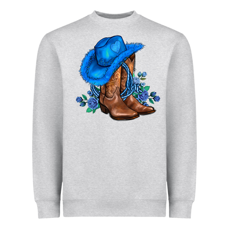Valentines Day Blue Boots Cowgirl Hat And Roses Heavyweight Sweatshirt by AdoDesignShop | Teevron