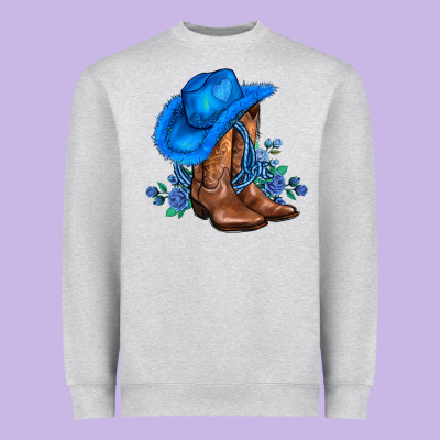 Valentines Day Blue Boots Cowgirl Hat And Roses Heavyweight Sweatshirt Designed By Adodesignshop