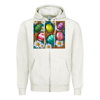 Oatmeal Heather Easter eggs Zipper Hoodie - NancyCooperArtShop