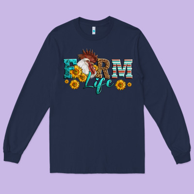 Western Farm Life Rooster Head Long Sleeve Tee Designed By Lillyallendesigns