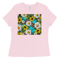 Bubblegum Pink western daisy and sunflower Ladies Tee - RanaPortraitStore