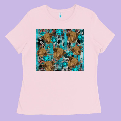Ladies Tee western aztec highland cow