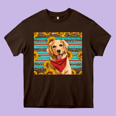 Golden Retriever With Sunflowers Heavy Core Tee Designed By Artiststas