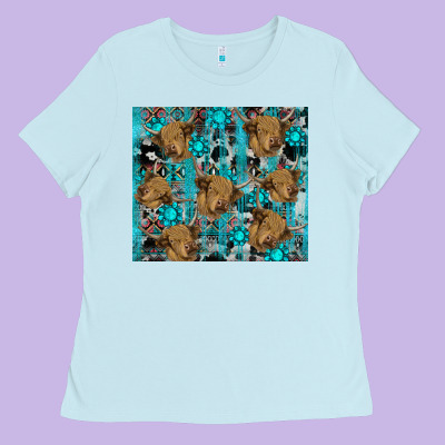 Ladies Tee western aztec highland cow