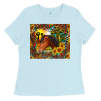 Baby Blue western horse and sunflower Ladies Tee - RanaPortraitStore