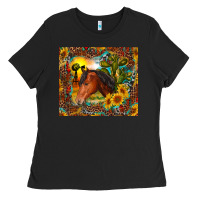 Black western horse and sunflower Ladies Tee - RanaPortraitStore
