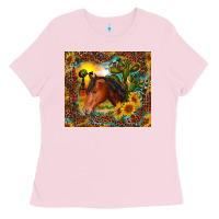 Bubblegum Pink western horse and sunflower Ladies Tee - RanaPortraitStore