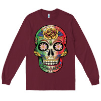 Burgundy mexican skull Long Sleeve Tee - JahusDesignShop