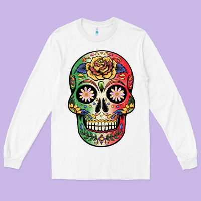 Mexican Skull Long Sleeve Tee Designed By Jahusdesignshop