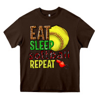 Chocolate Brown eat sleep softball repeat Heavy Core Tee - texasbilliewilder