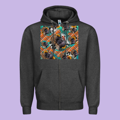 Thanksgiving Turkey Sunflower Turquoise Zipper Hoodie Designed By Nancycooperartshop